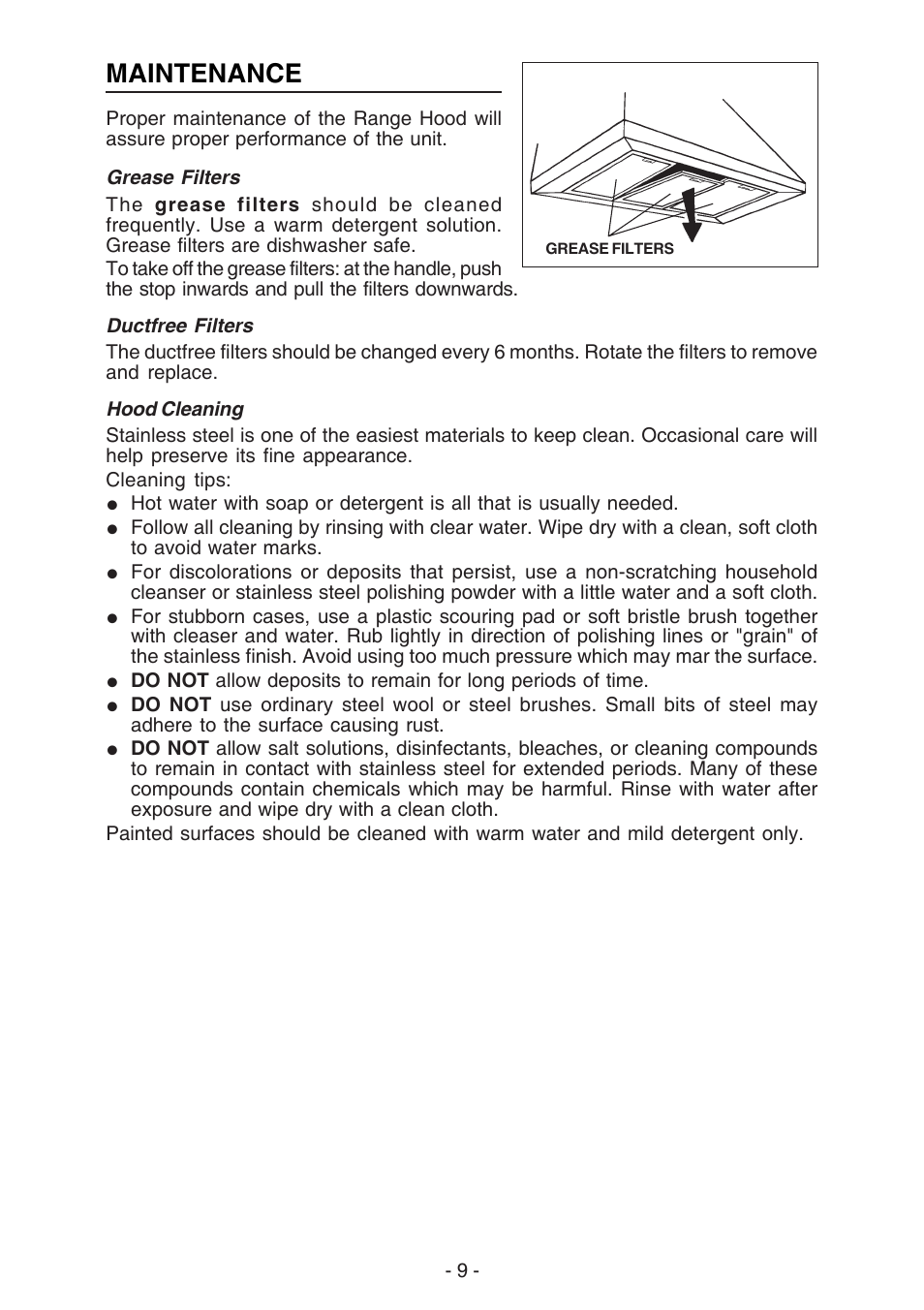 Maintenance | NuTone NP61000 User Manual | Page 9 / 36