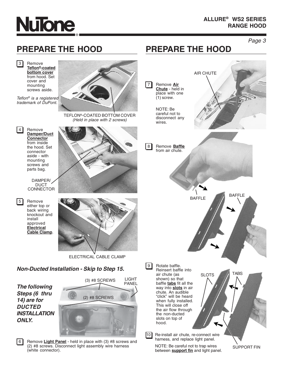 Prepare the hood | NuTone ALLURE WS2 User Manual | Page 3 / 16