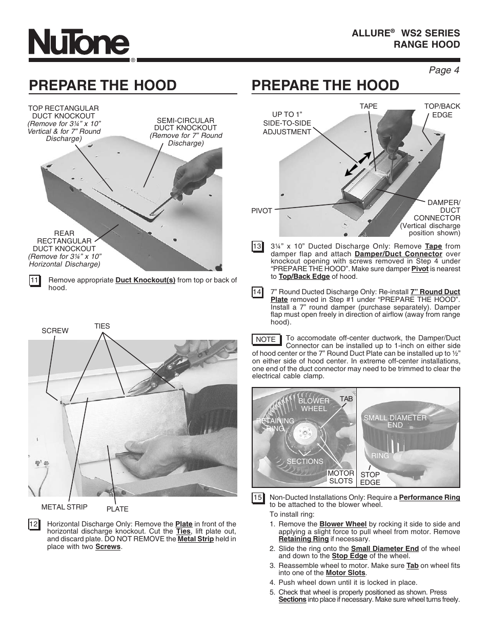 Prepare the hood, Page 4 | NuTone ALLURE WS2 User Manual | Page 4 / 16