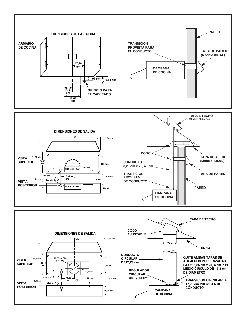 Descarga horizontal a traves de la pared, Figura 1, Figura 2 | Figura 3 | NuTone NS6500 Series User Manual | Page 8 / 12