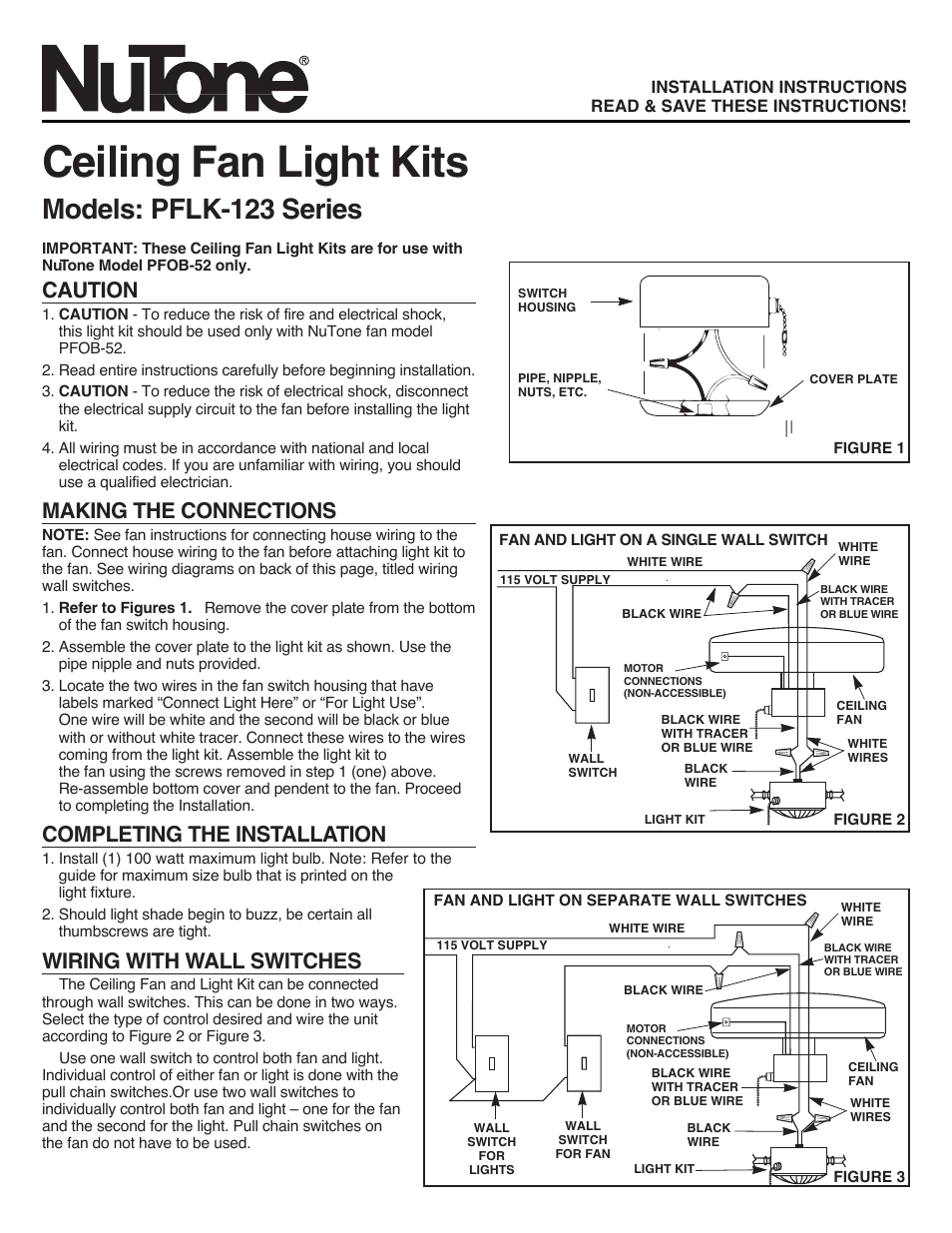 NuTone PFLK-123 User Manual | 2 pages