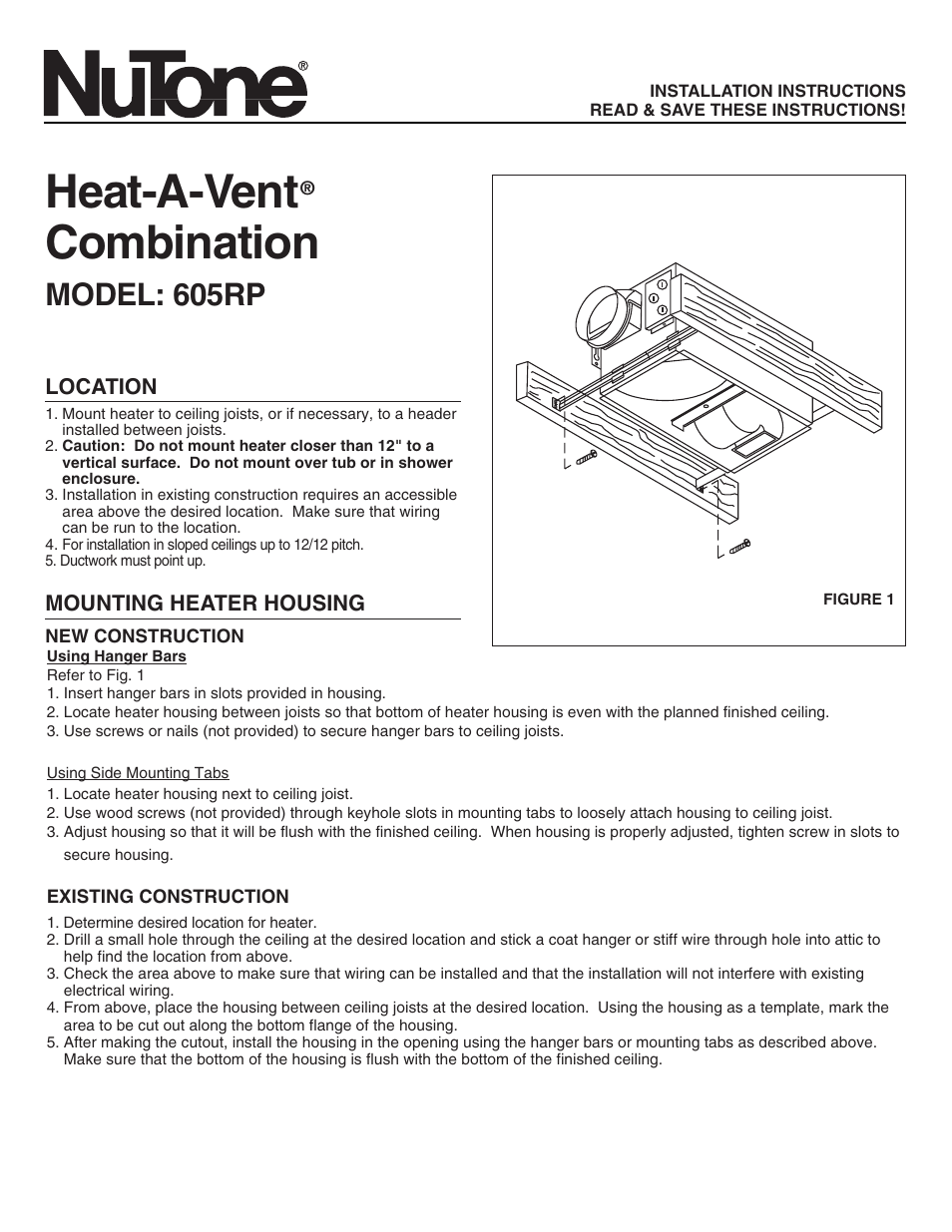 NuTone HEAT-A-VENT 605RP User Manual | 6 pages