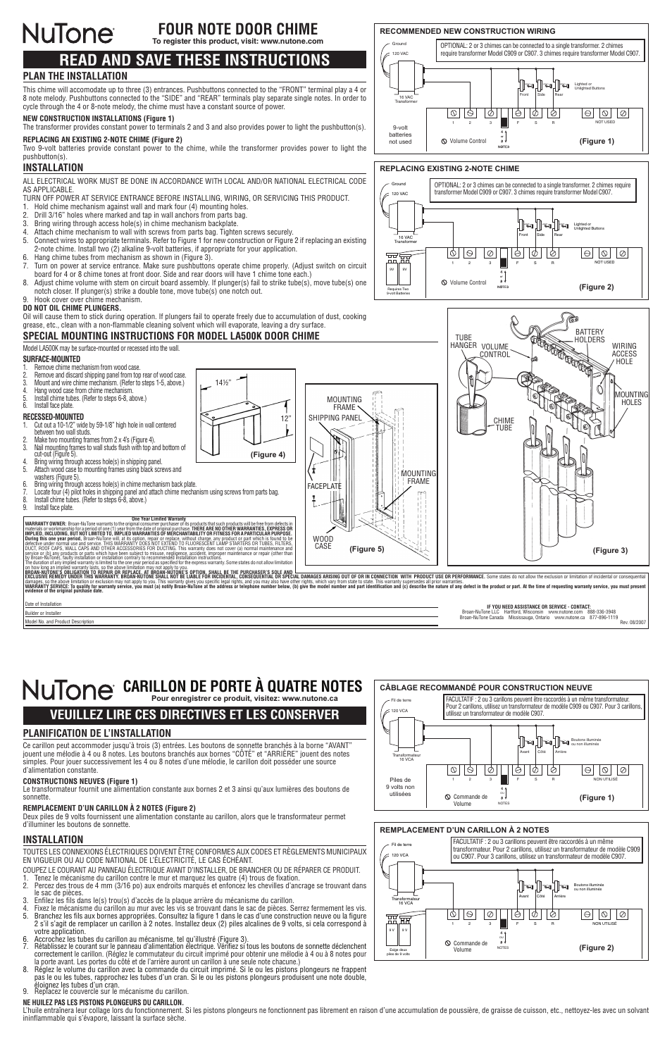 NuTone LA501CY User Manual | 2 pages