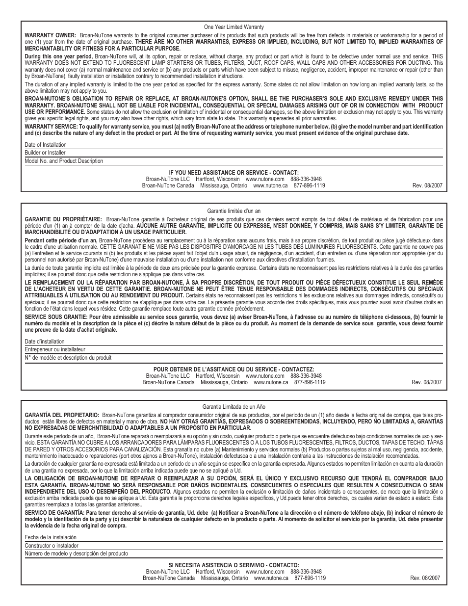 NuTone 8663RFT User Manual | Page 10 / 12