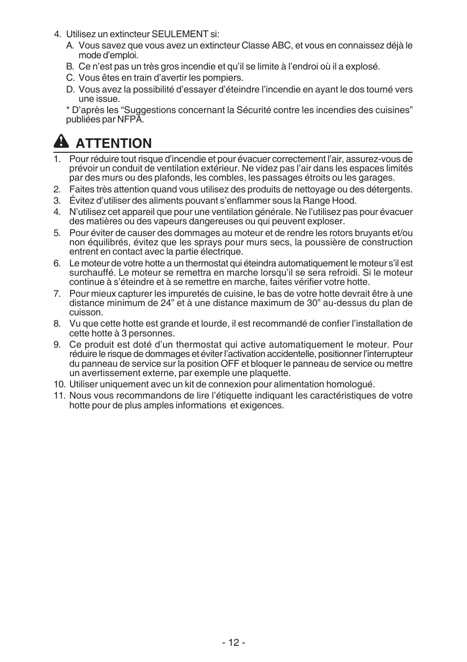 Attention | NuTone NP63000 User Manual | Page 12 / 32