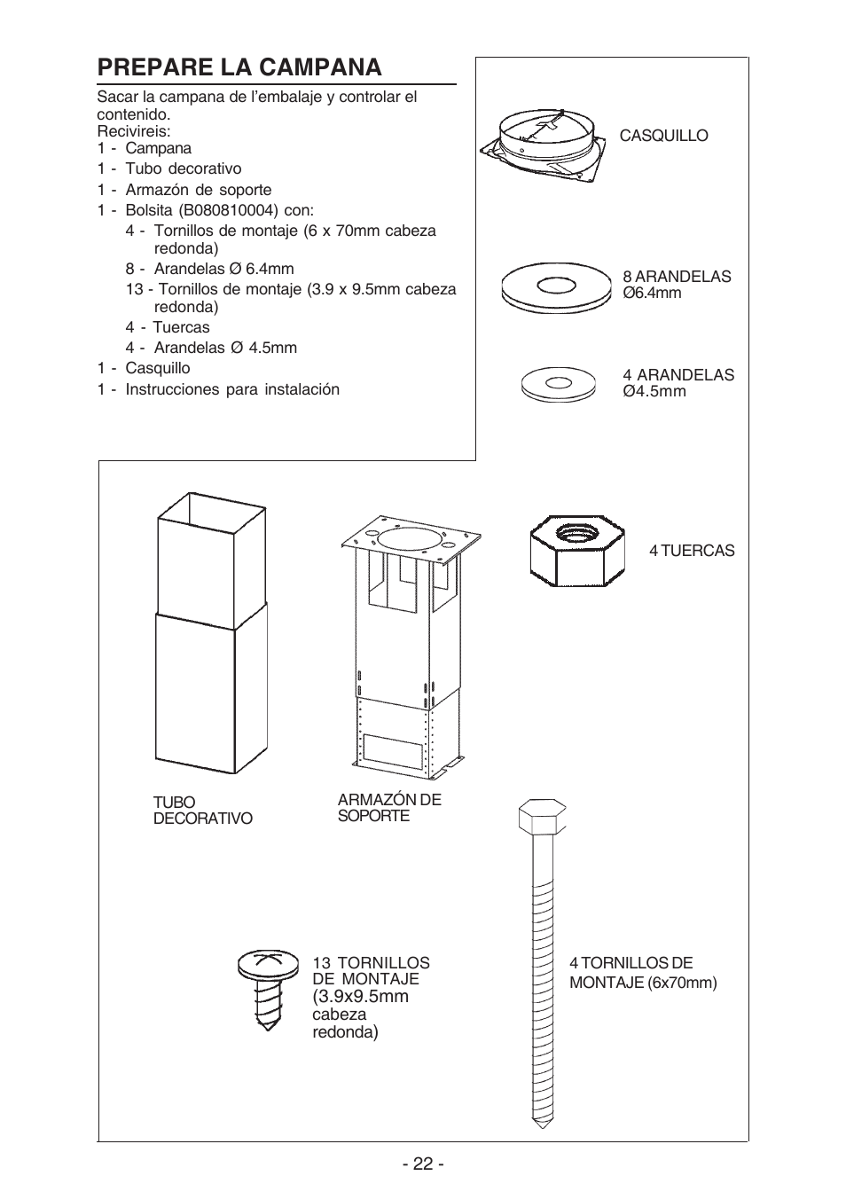 Prepare la campana | NuTone NP63000 User Manual | Page 22 / 32