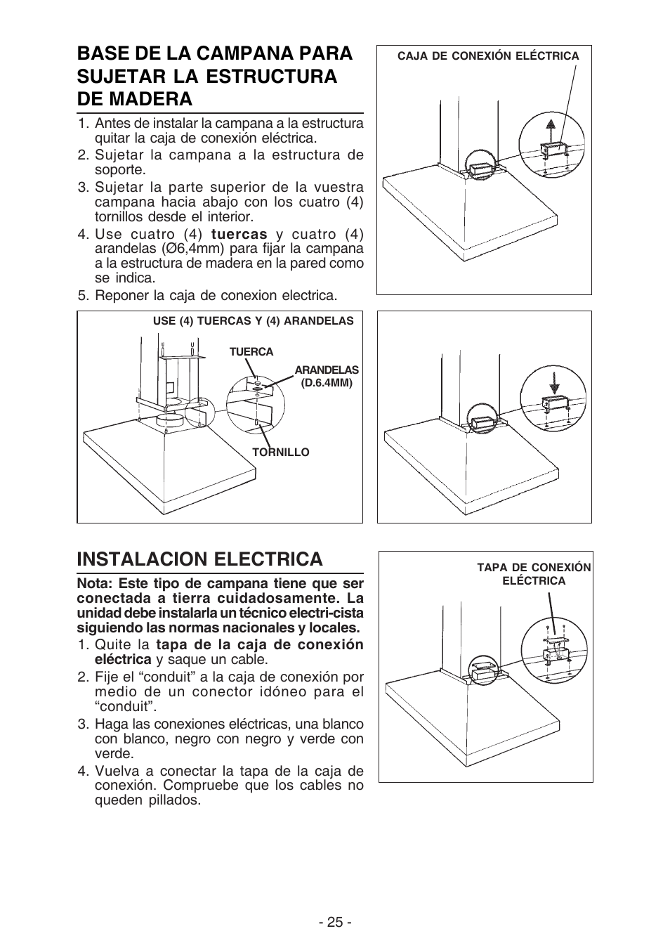 Instalacion electrica | NuTone NP63000 User Manual | Page 25 / 32