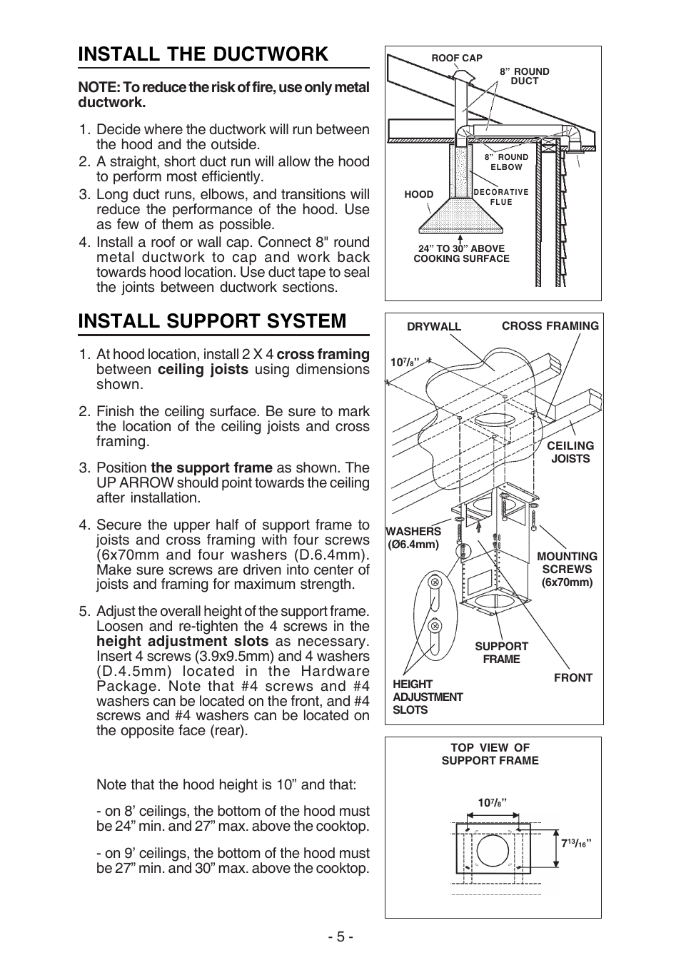 Install the ductwork, Install support system | NuTone NP63000 User Manual | Page 5 / 32