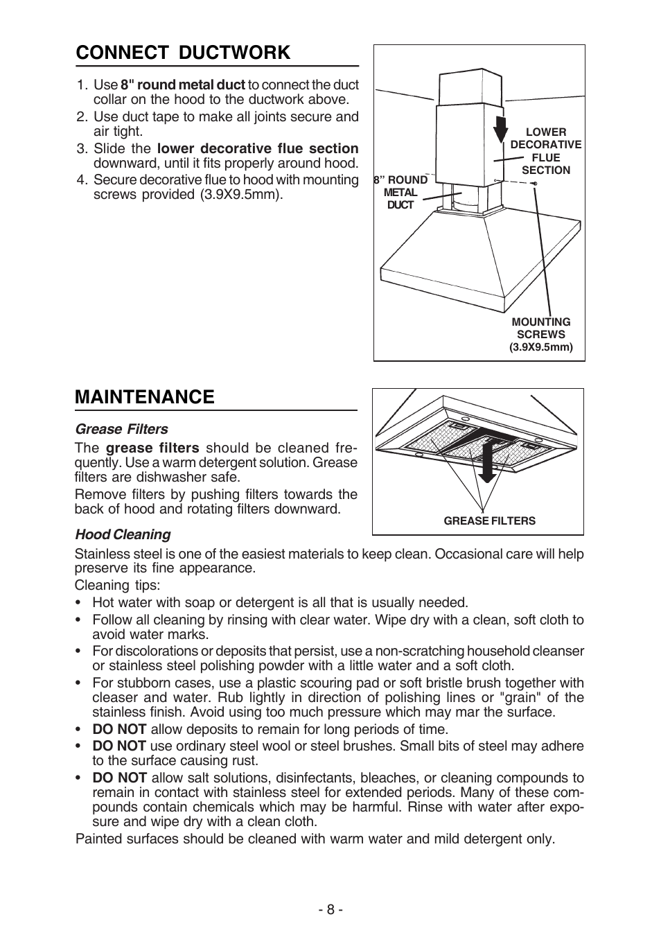 Maintenance, Connect ductwork | NuTone NP63000 User Manual | Page 8 / 32