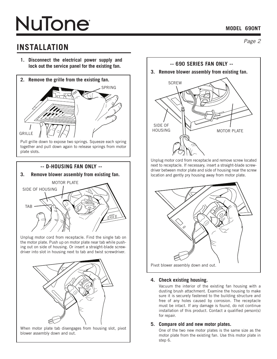 Installation | NuTone 690NT User Manual | Page 2 / 8