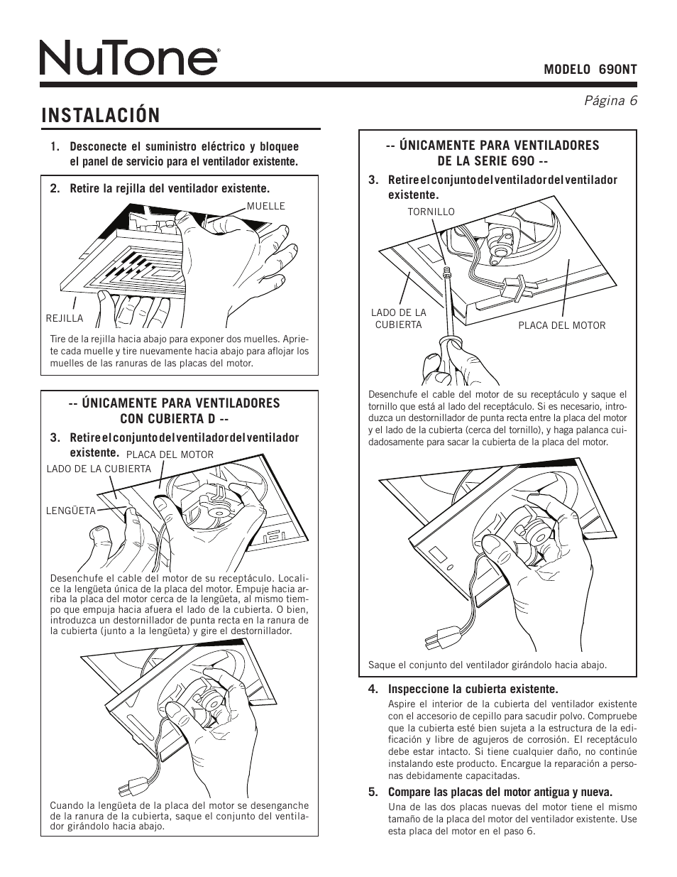 Instalación | NuTone 690NT User Manual | Page 6 / 8