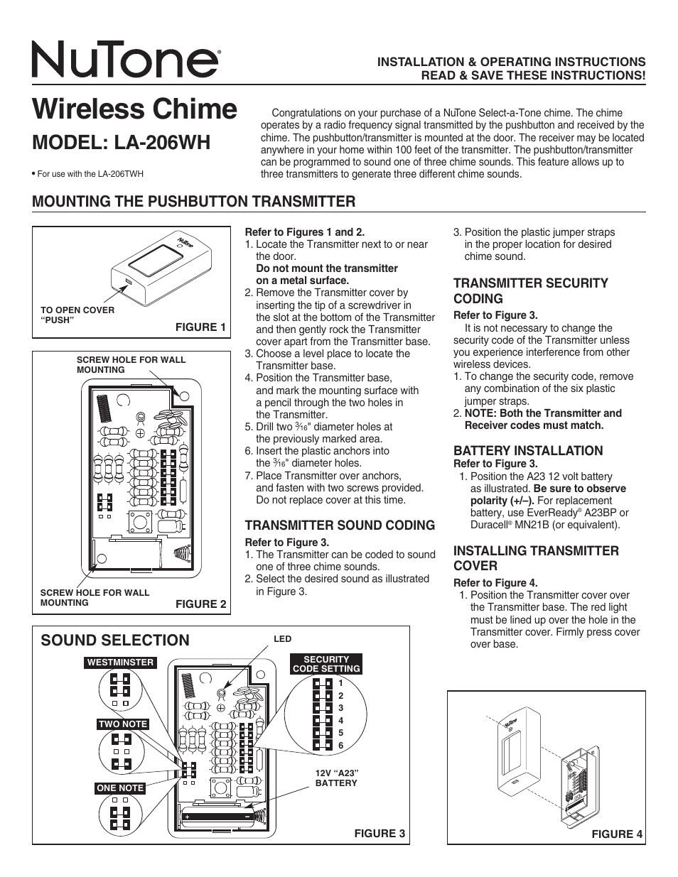 NuTone LA-206WH User Manual | 6 pages