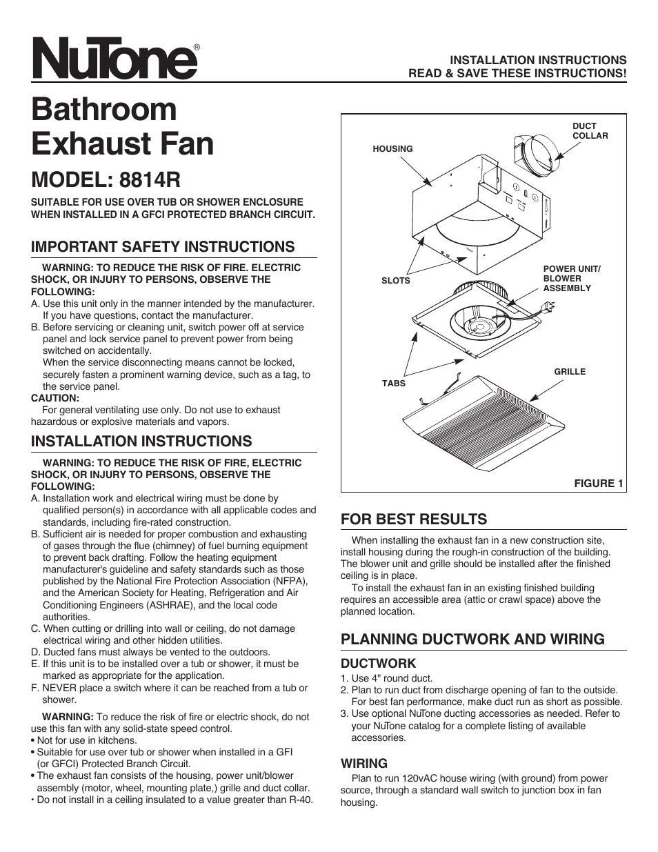 NuTone 8814R User Manual | 10 pages