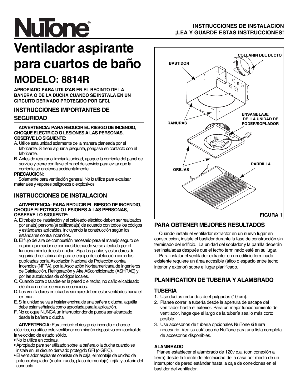Ventilador aspirante para cuartos de baño, Modelo: 8814r | NuTone 8814R User Manual | Page 7 / 10