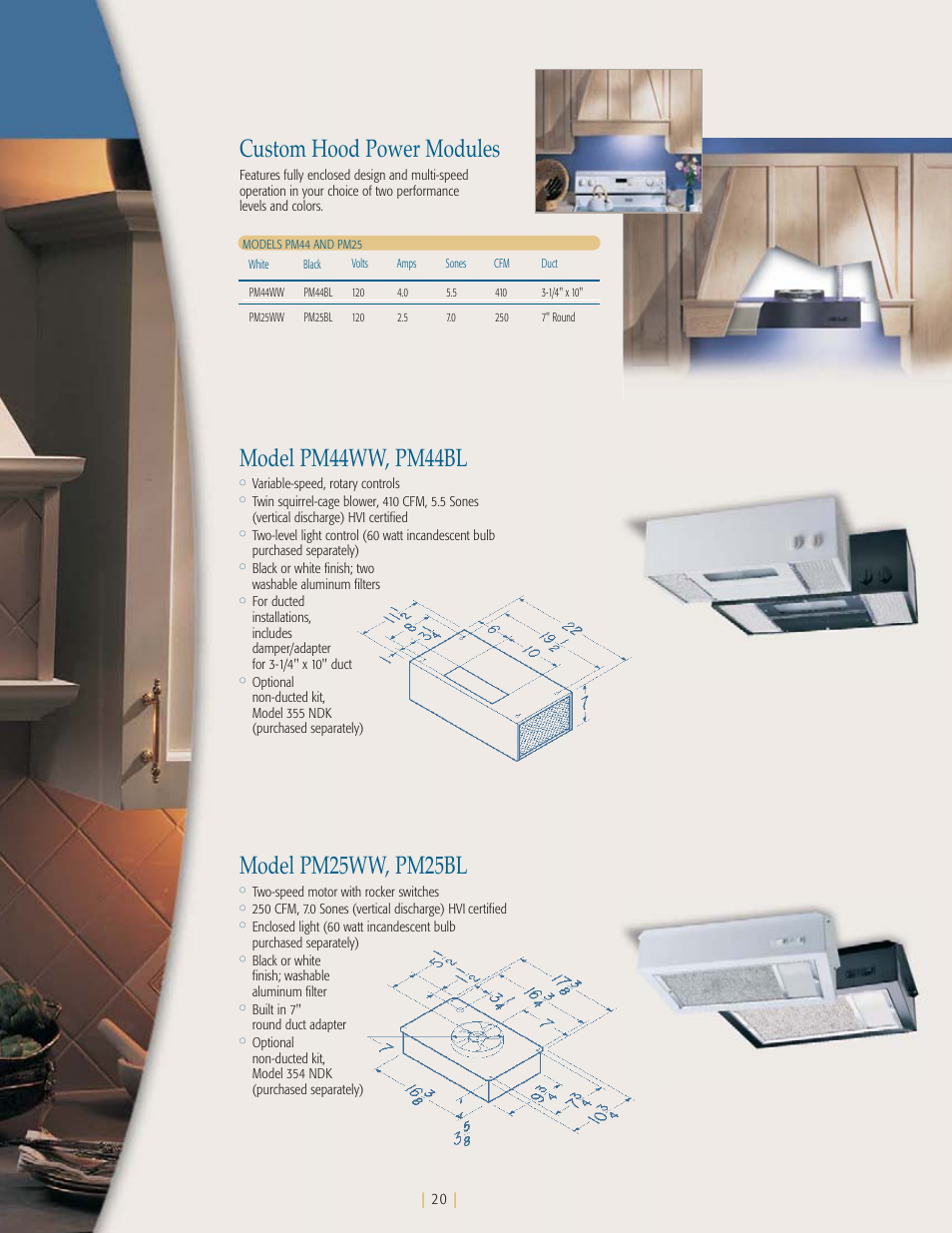 Creative, Your needs, Custom hood power modules | Model pm44ww, pm44bl, Model pm25ww, pm25bl | NuTone Ballista 61000 User Manual | Page 21 / 40