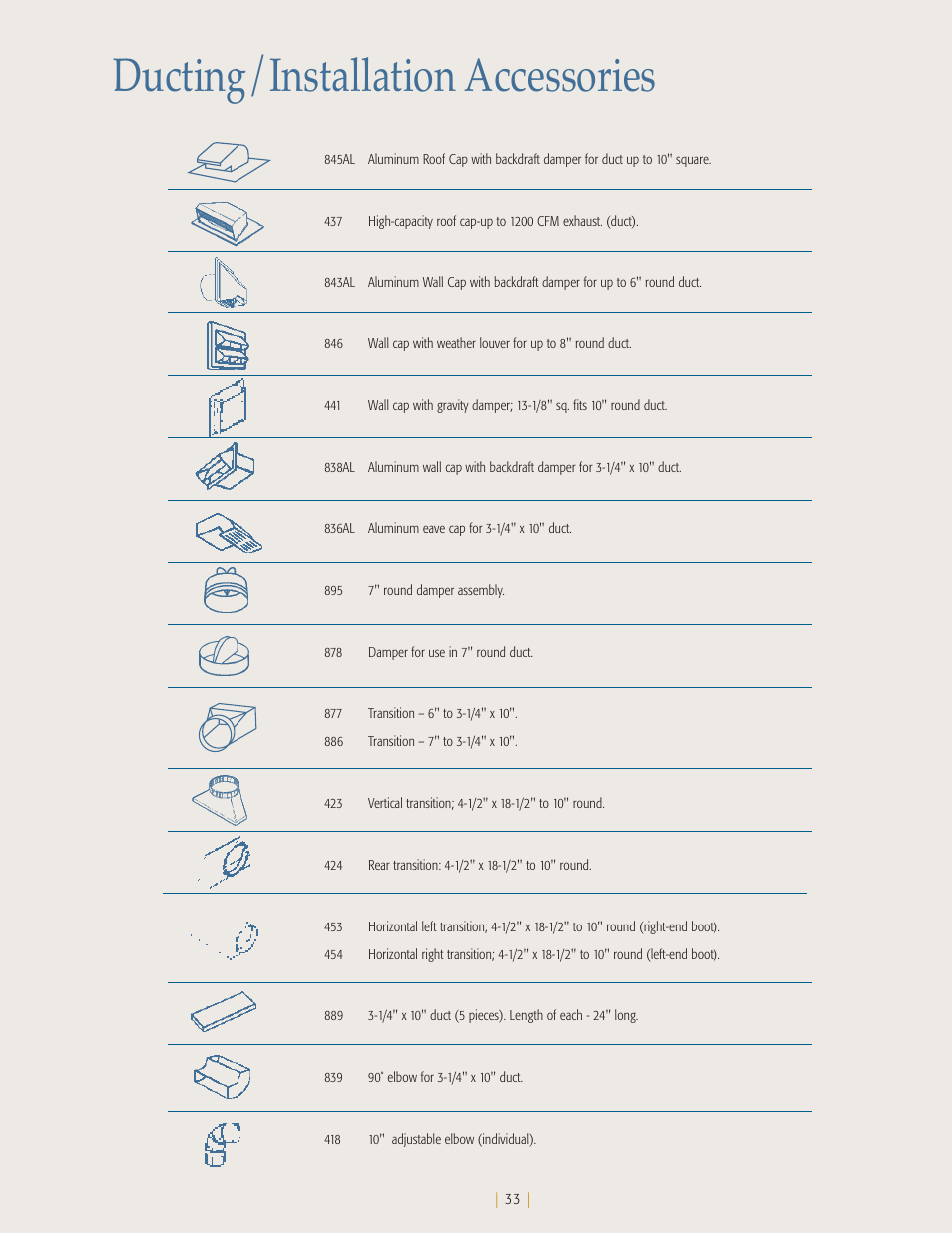 Ducting/installation accessories | NuTone Ballista 61000 User Manual | Page 34 / 40