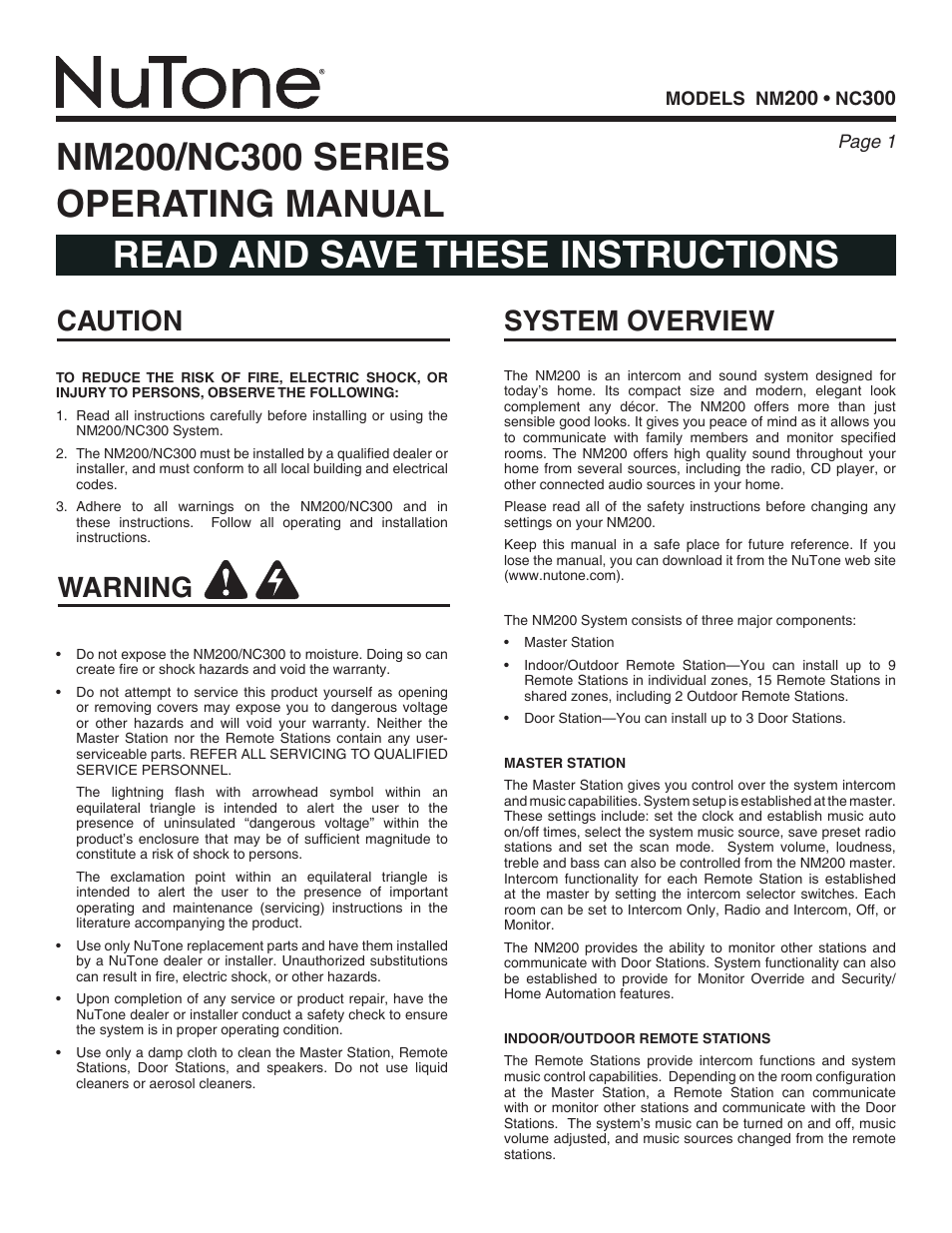 NuTone nm200 User Manual | 8 pages