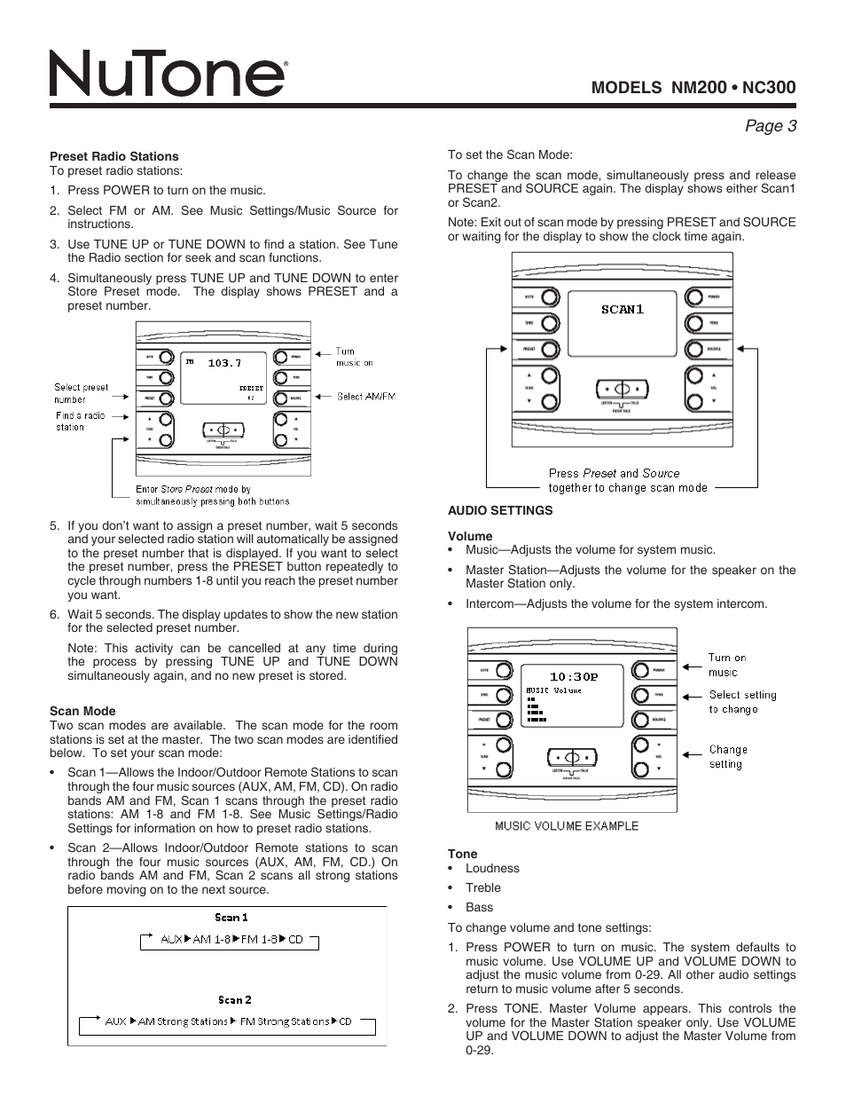 Models nm, Page | NuTone nm200 User Manual | Page 3 / 8