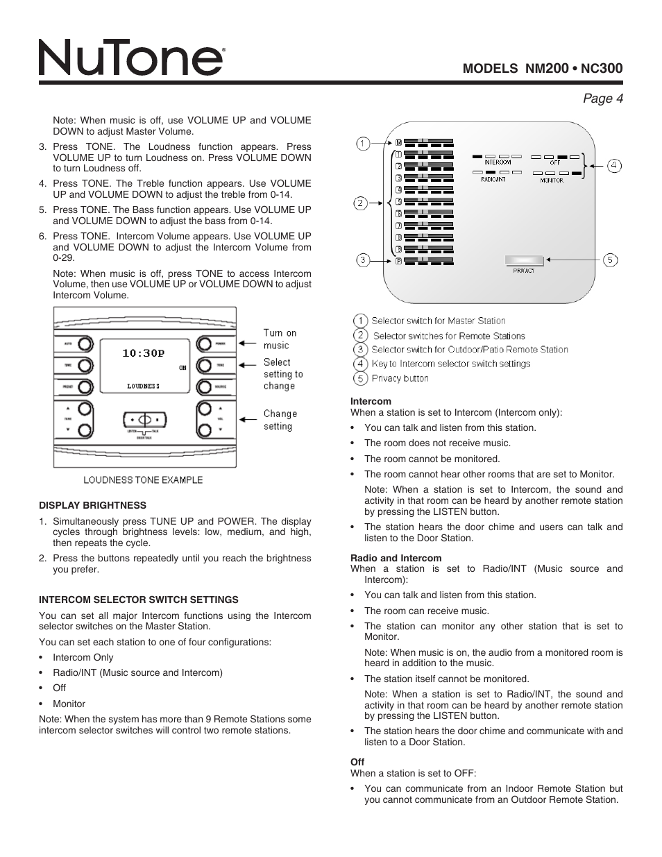 Models nm, Page | NuTone nm200 User Manual | Page 4 / 8
