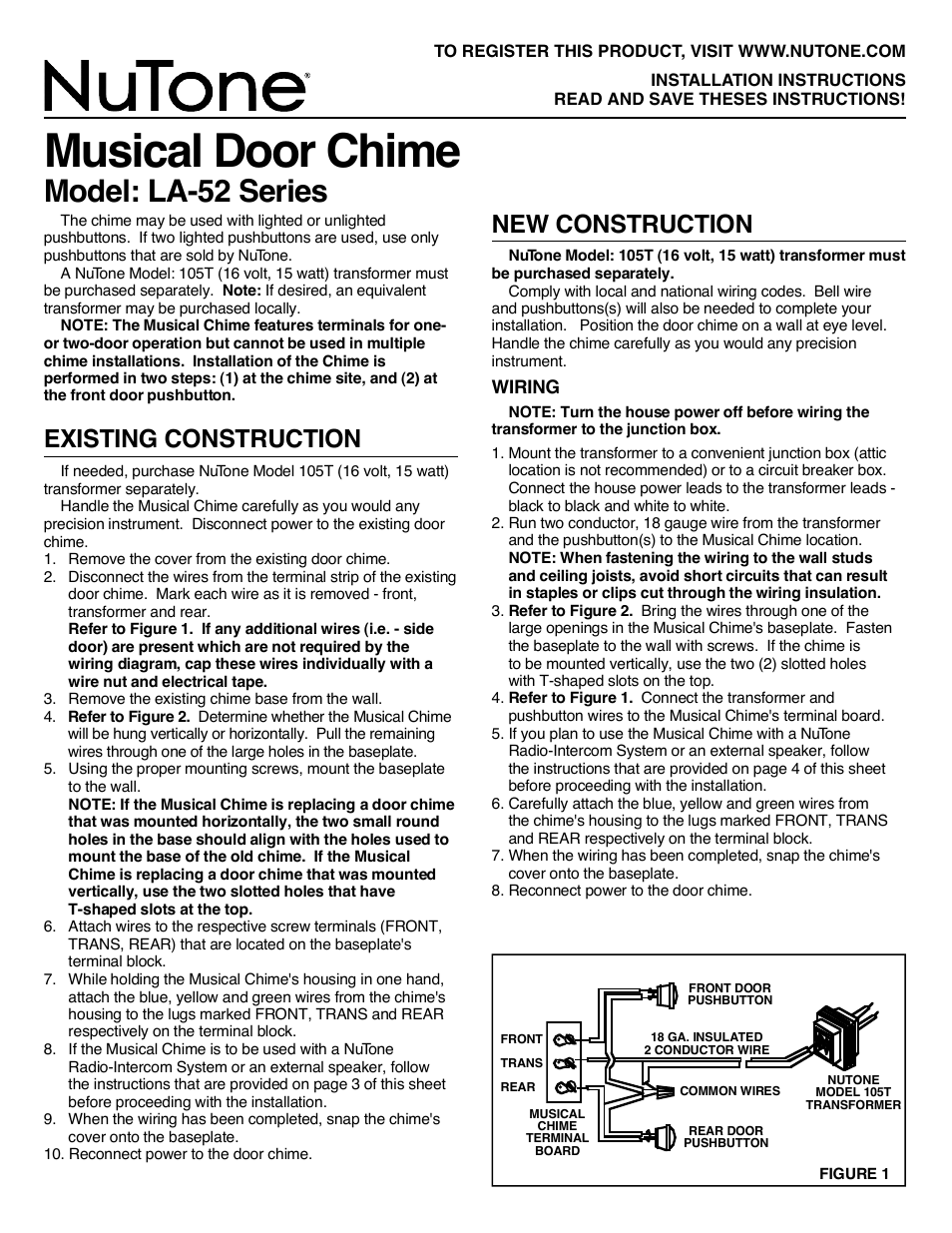 NuTone LA-52 Series User Manual | 12 pages