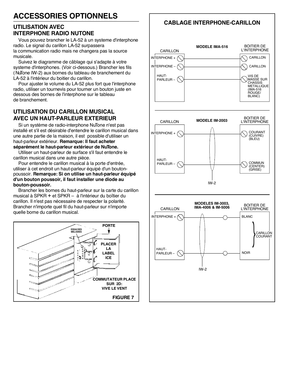 Accessories optionnels, Cablage interphone-carillon | NuTone LA-52 Series User Manual | Page 11 / 12