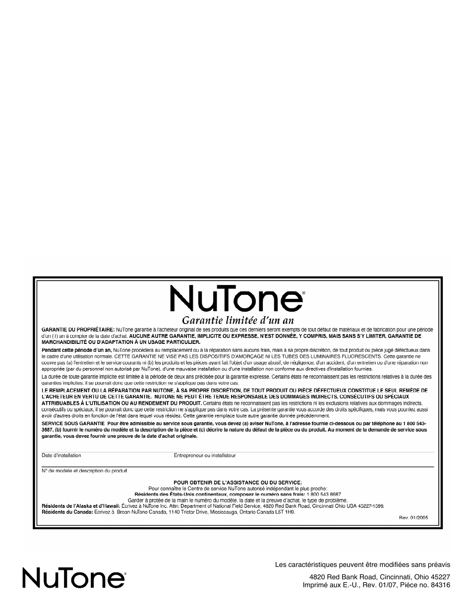 NuTone LA-52 Series User Manual | Page 12 / 12