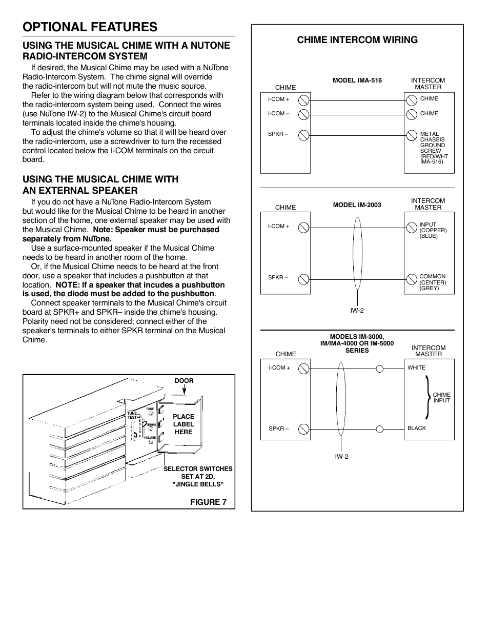 Using the musical chime with an external speaker, Chime intercom wiring | NuTone LA-52 Series User Manual | Page 3 / 12
