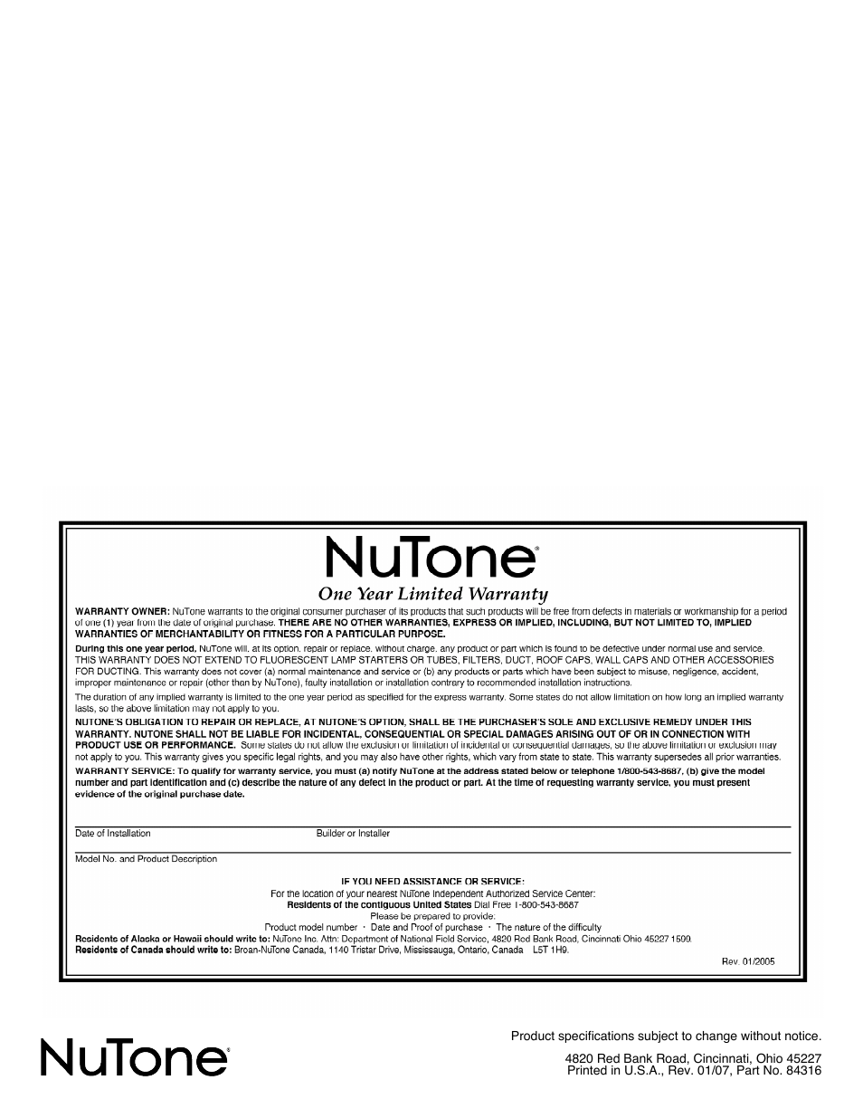 NuTone LA-52 Series User Manual | Page 4 / 12