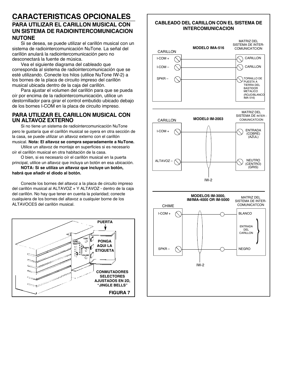 Caracteristicas opcionales | NuTone LA-52 Series User Manual | Page 7 / 12