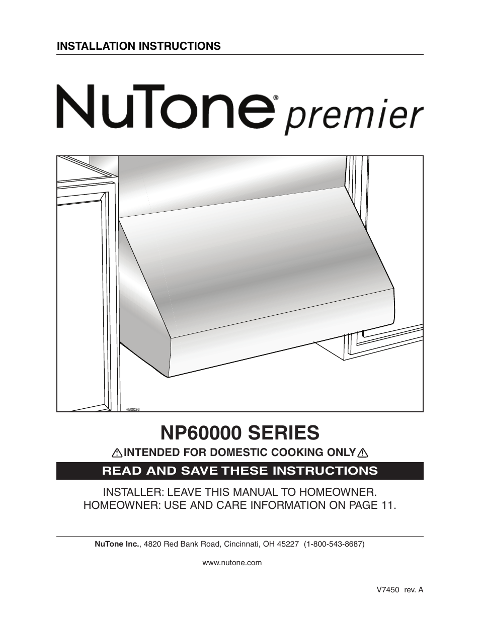NuTone NP60000 User Manual | 12 pages