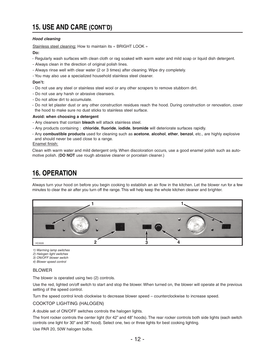 Use and care, Operation, Cont’d) | NuTone NP64000 User Manual | Page 12 / 16