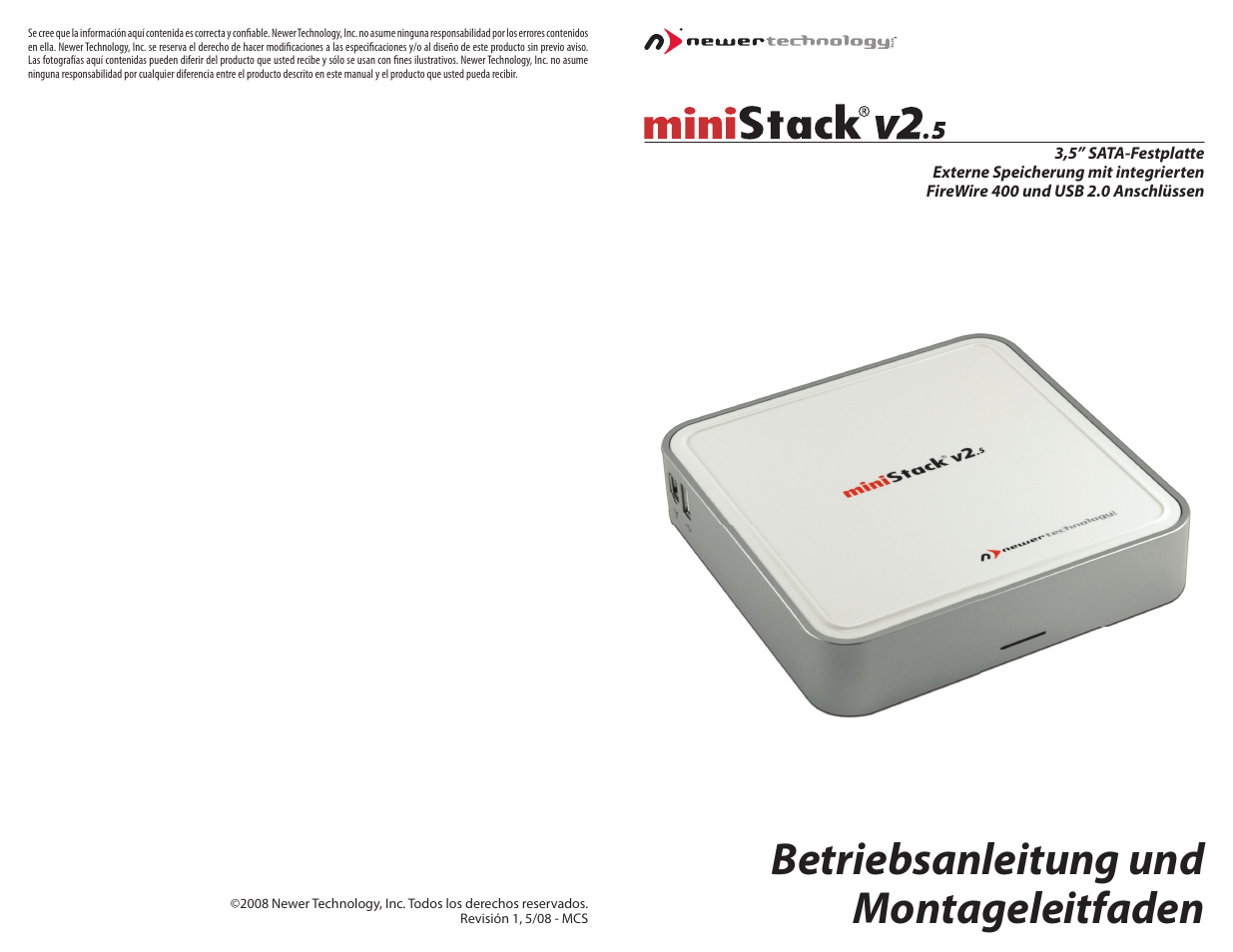 Betriebsanleitung und montageleitfaden | Newer Technology NWTMANMSV25ASSY User Manual | Page 16 / 20