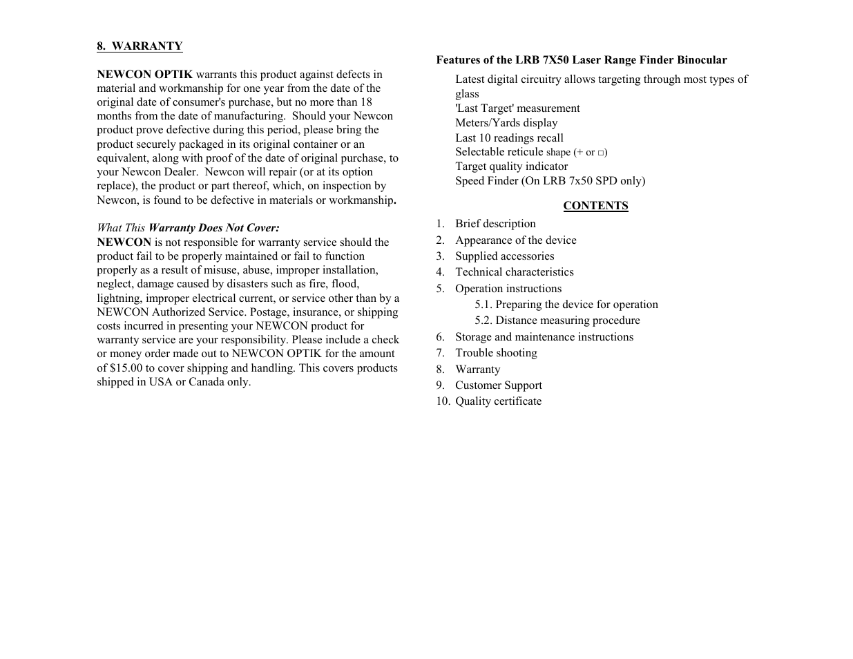 Newcon Optik NEWCON LRB 7X50 User Manual | Page 3 / 10