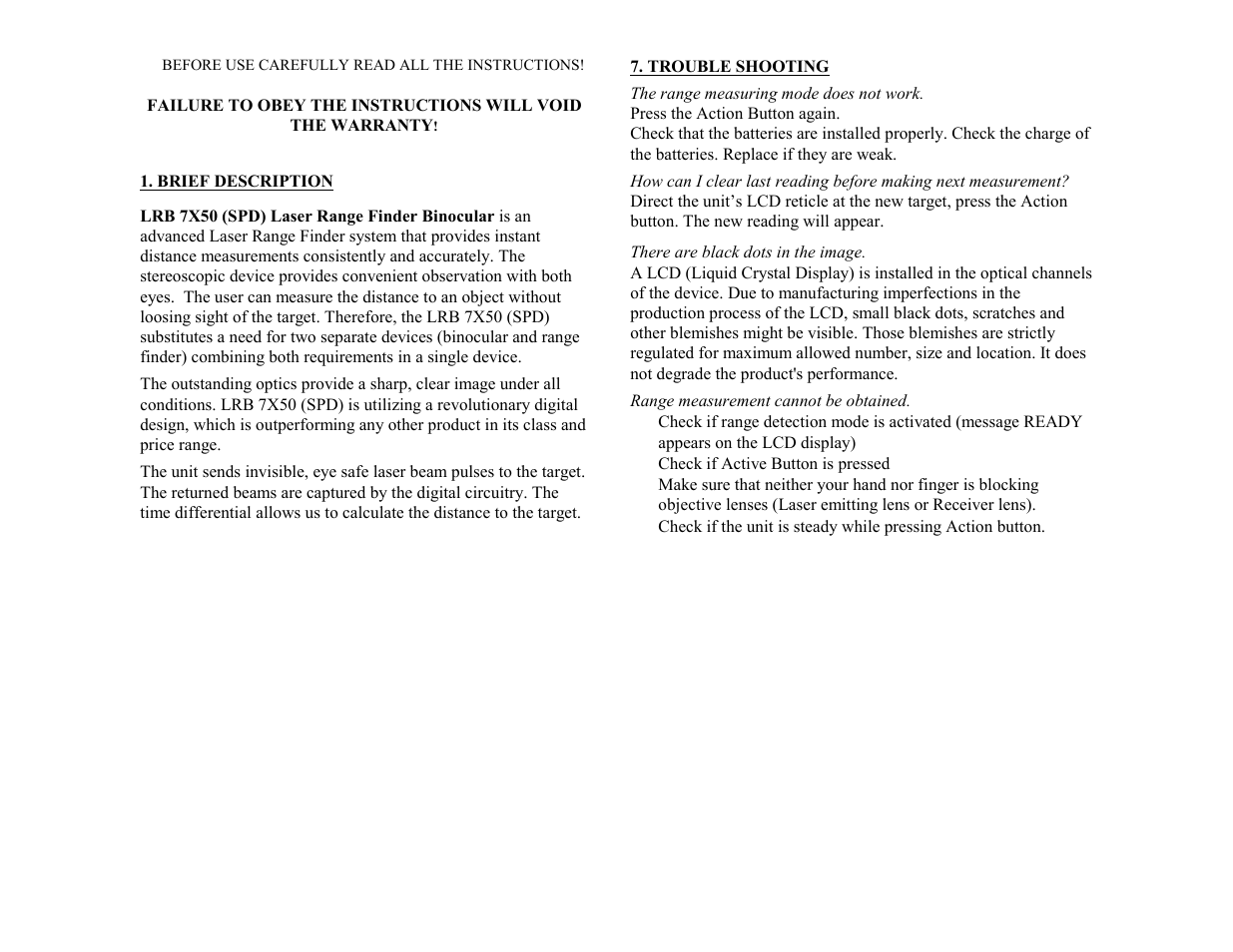 Newcon Optik LASER RANGE FINDER LRB 7X50 User Manual | Page 4 / 10