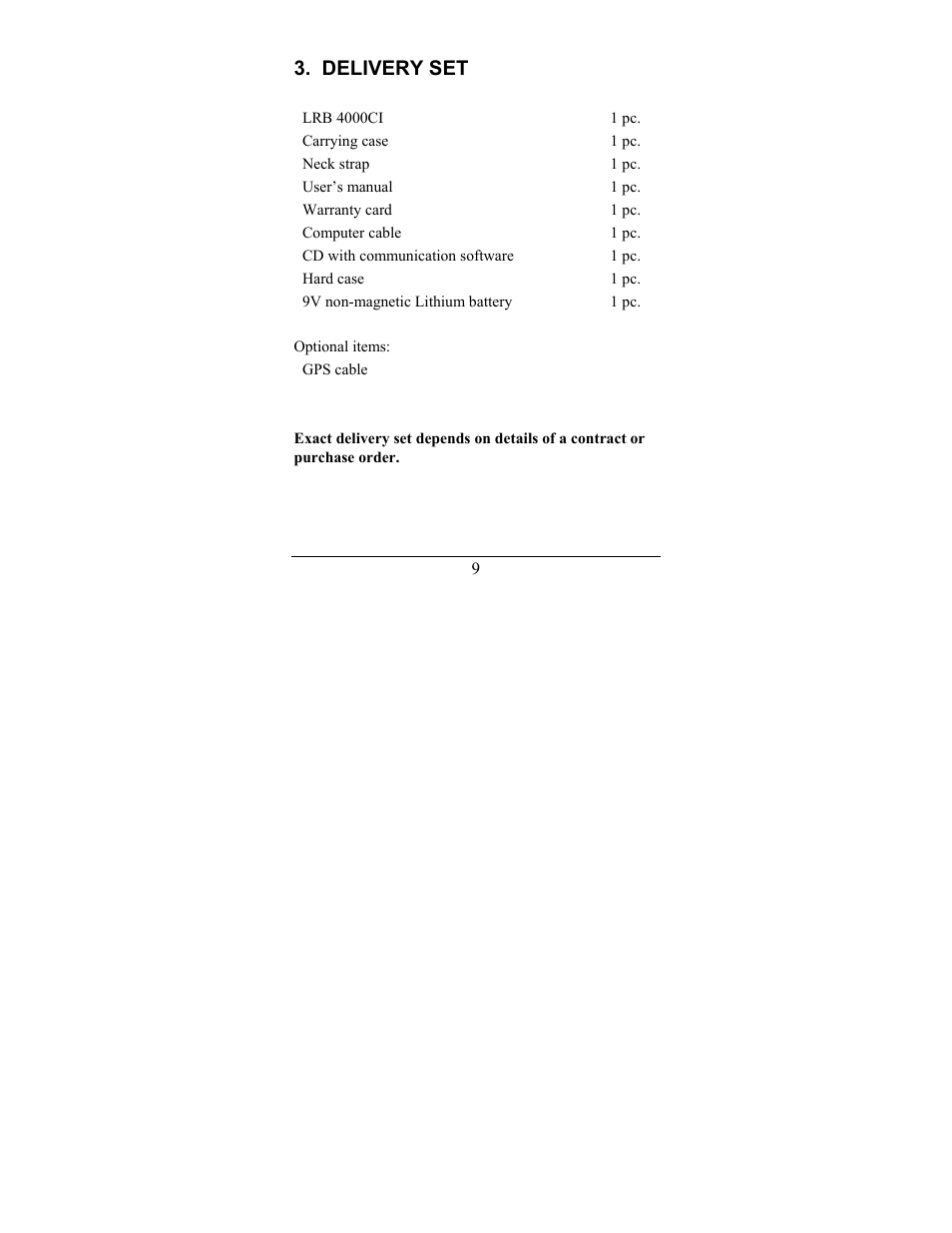 Delivery set | Newcon Optik LRB 4000CI User Manual | Page 10 / 36