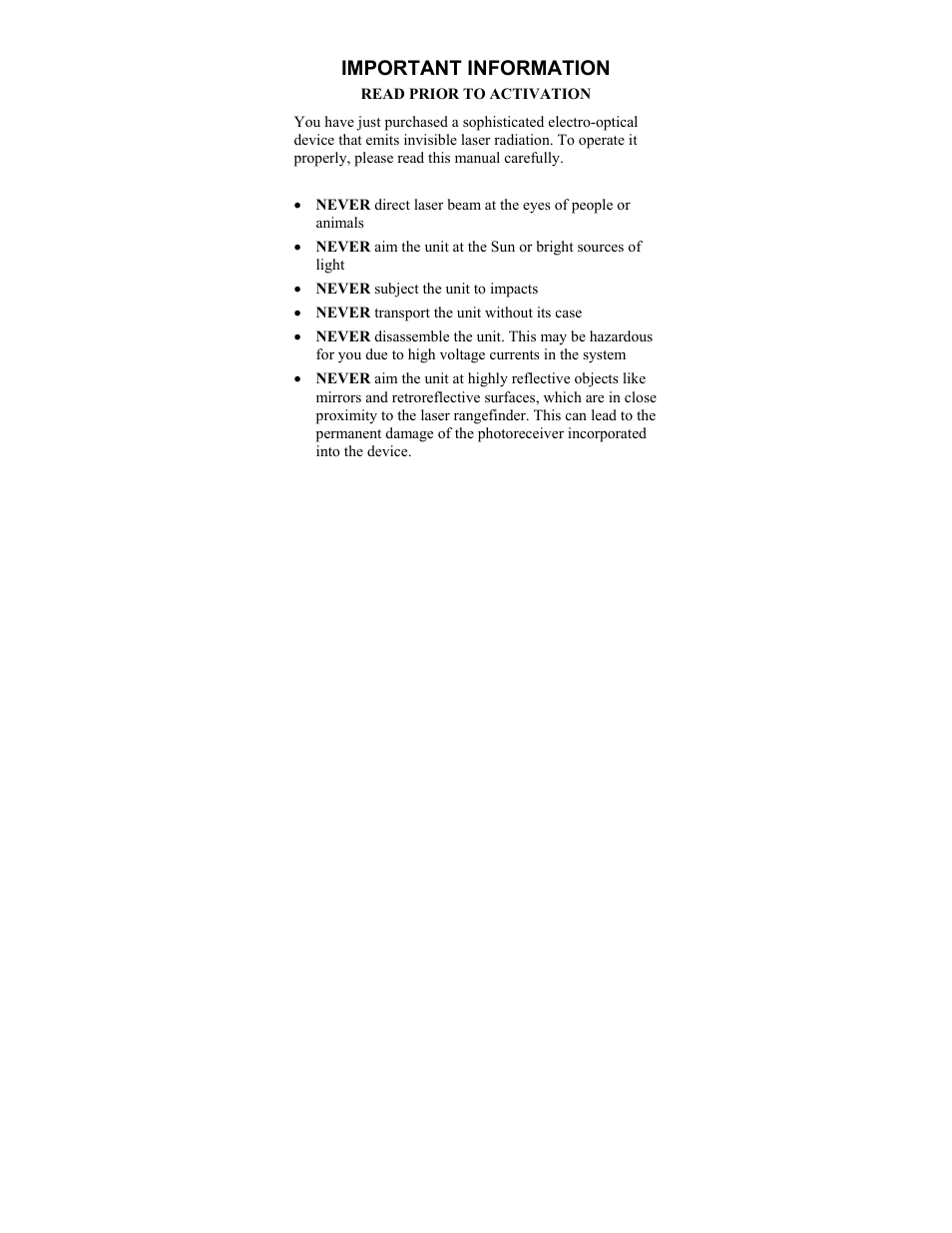 Important information | Newcon Optik LRB 4000CI User Manual | Page 2 / 36