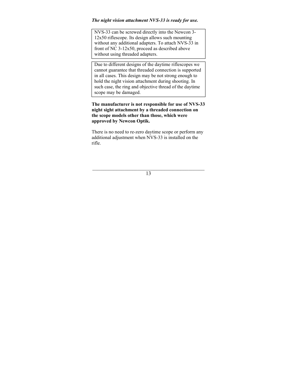 Newcon Optik NIGHT VISION ATTACHMENT NVS-33 User Manual | Page 13 / 40