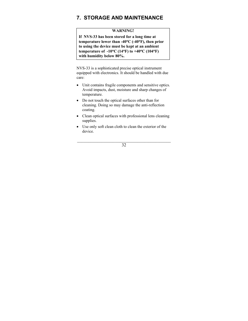 Storage and maintenance | Newcon Optik NIGHT VISION ATTACHMENT NVS-33 User Manual | Page 32 / 40