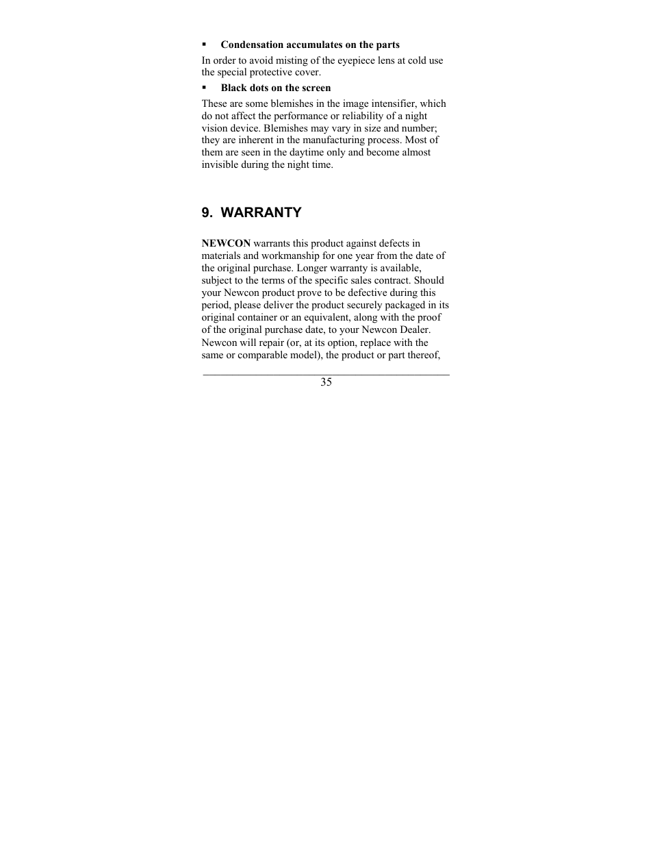 Warranty | Newcon Optik NIGHT VISION ATTACHMENT NVS-33 User Manual | Page 35 / 40