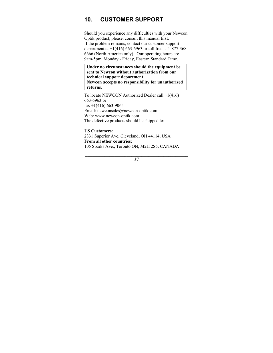 Customer support | Newcon Optik NIGHT VISION ATTACHMENT NVS-33 User Manual | Page 37 / 40