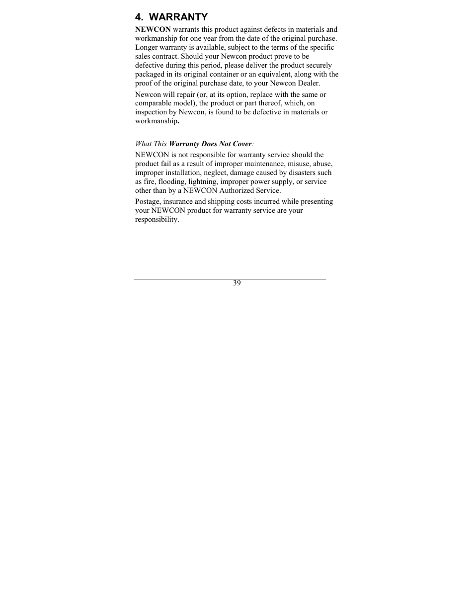Warranty | Newcon Optik NVS 6 User Manual | Page 40 / 44