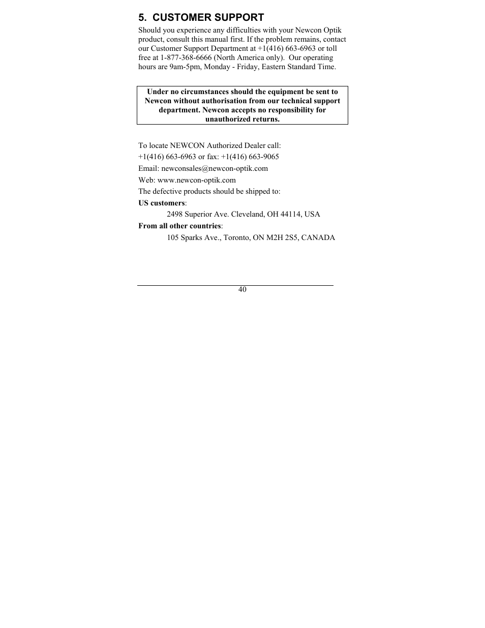 Customer support | Newcon Optik NVS 6 User Manual | Page 41 / 44