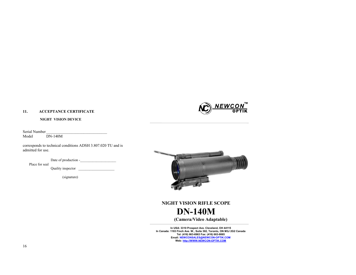 Newcon Optik DN140M User Manual | 8 pages