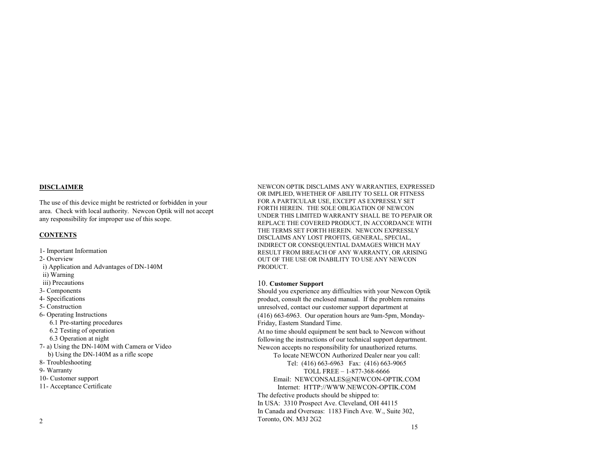 Newcon Optik DN140M User Manual | Page 2 / 8