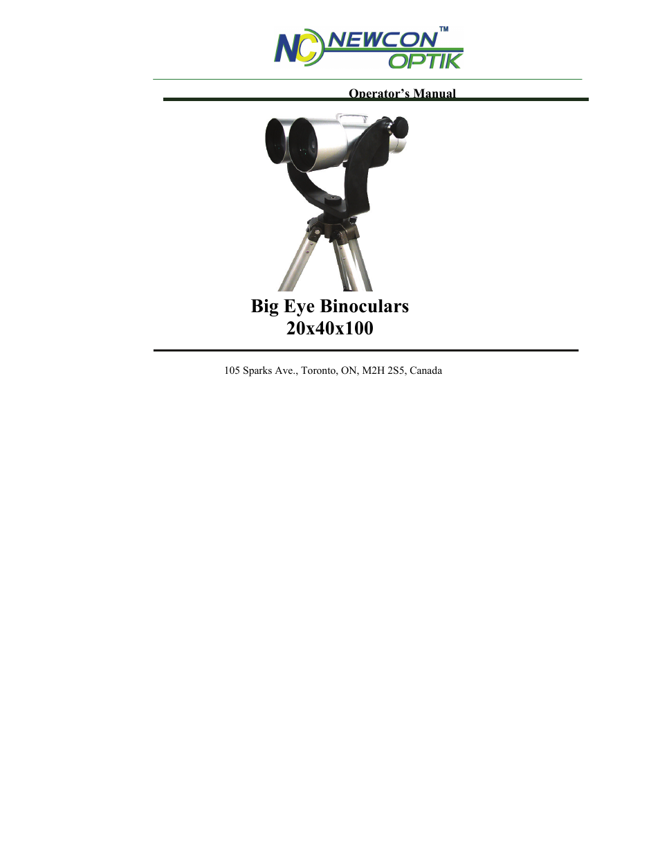 Newcon Optik 20x40x100 User Manual | 14 pages