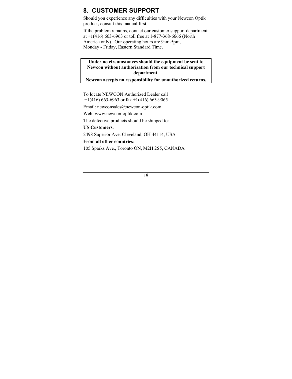 Customer support | Newcon Optik NVS 7-4X User Manual | Page 21 / 24