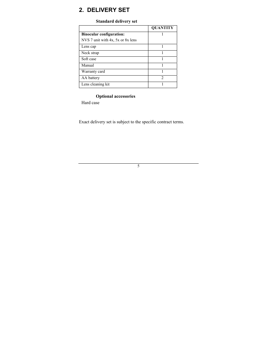 Delivery set | Newcon Optik NVS 7-4X User Manual | Page 8 / 24