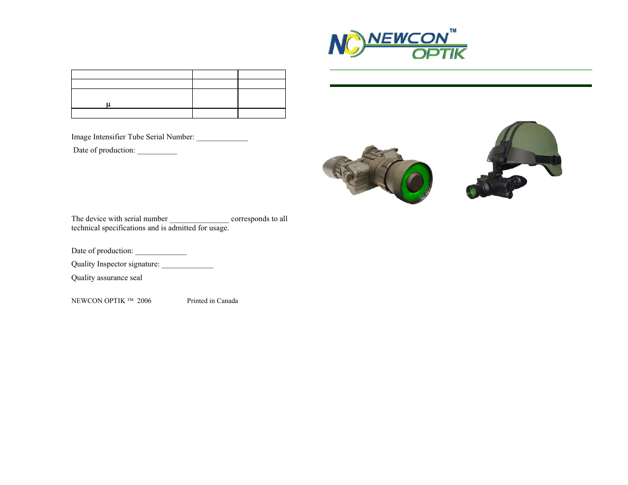 Newcon Optik NVS 7 User Manual | 10 pages
