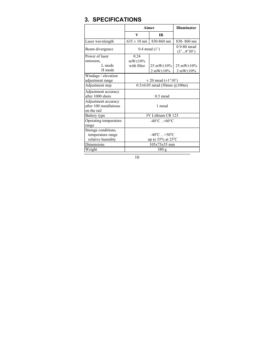 Specifications | Newcon Optik LAM 3 IR User Manual | Page 14 / 32