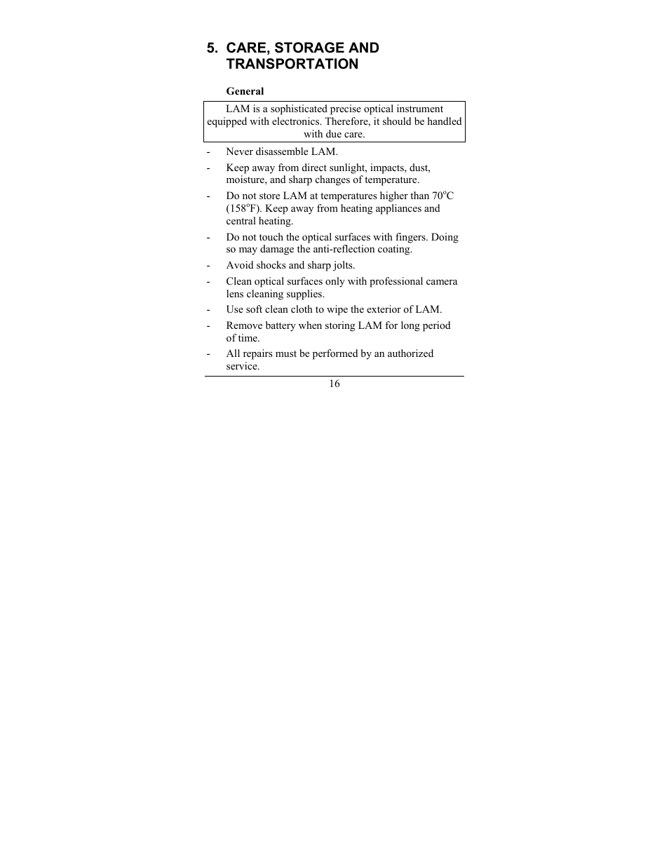 Care, storage and transportation | Newcon Optik LAM 3 IR User Manual | Page 20 / 32